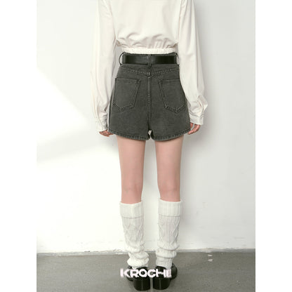 Kroche Denim Logo Embroidery Skirt Grey