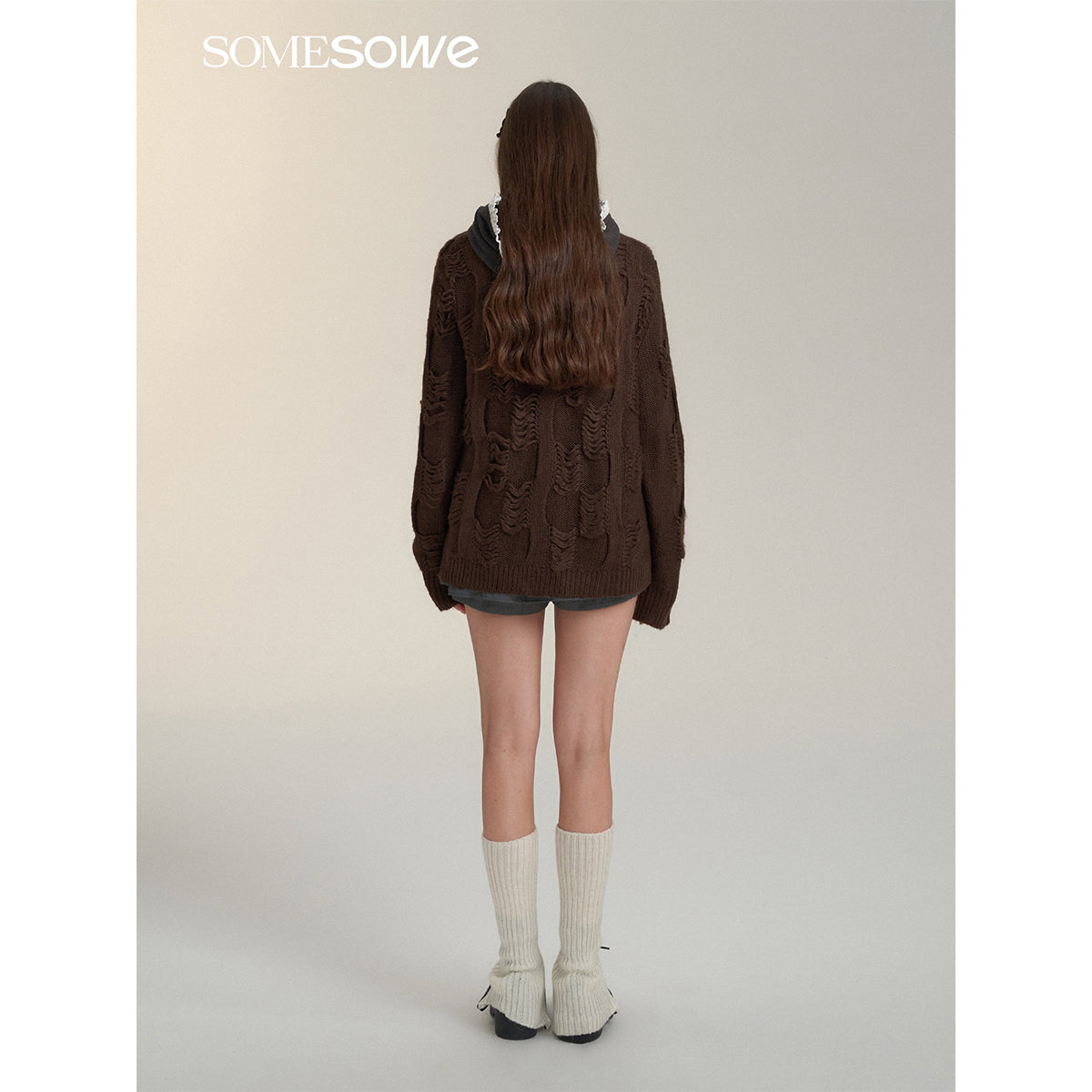 SomeSowe Vintage Destroyed Knit Cardigan Brown