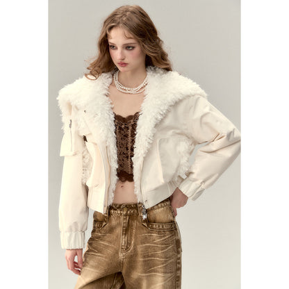 Via Pitti Cargo Pockets Rabbit Fur Jacket Cream