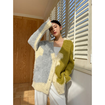 Rumia Dewar Knitted Cardigan Green And Grey