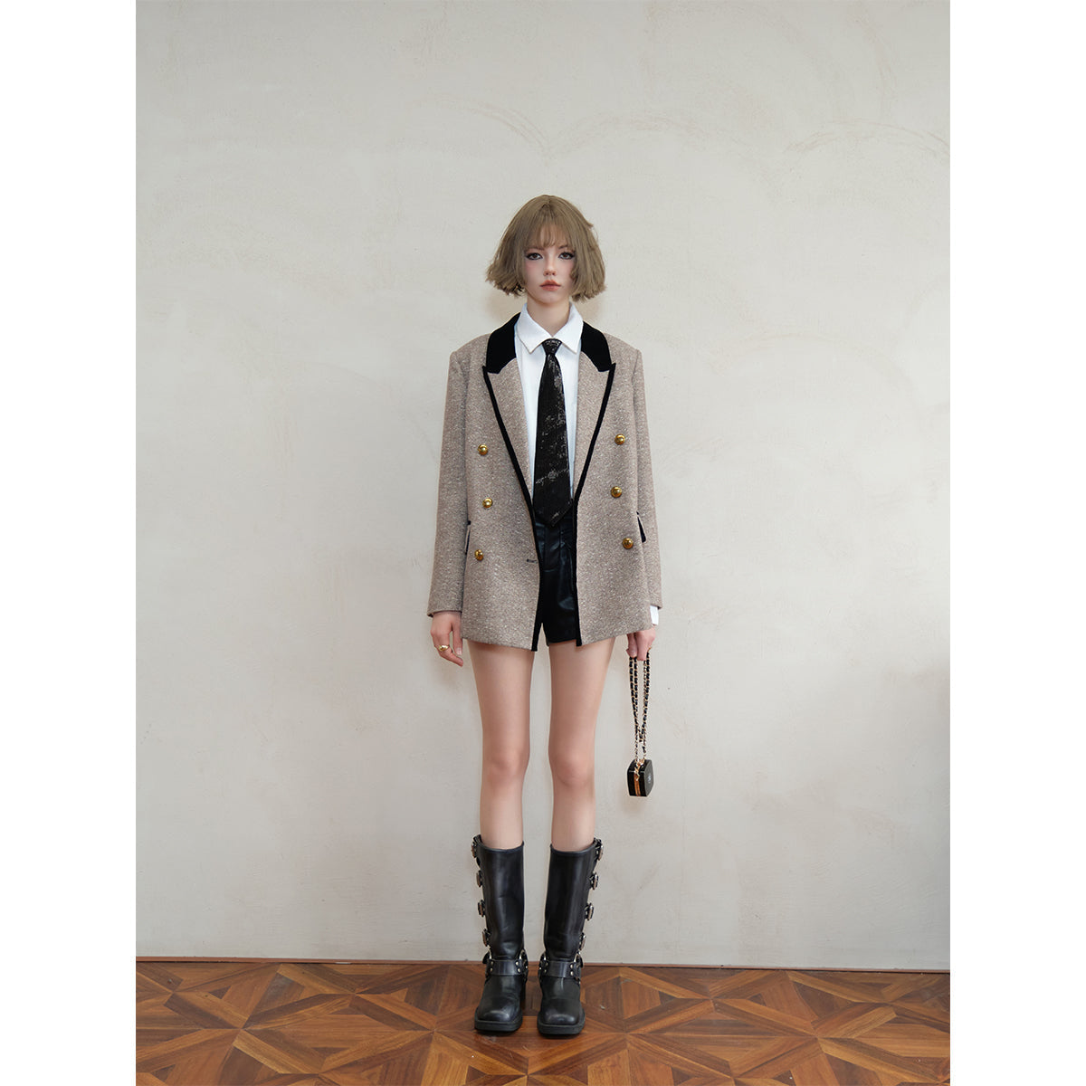 Eimismosol Color Blocked Golden Button Blazer Coat Khaki