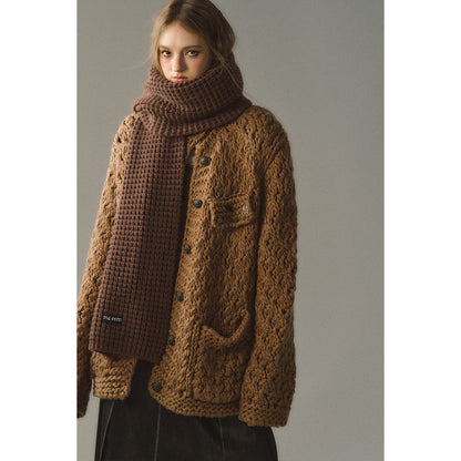 Via Pitti Metal Decor Knit Cardigan Brown