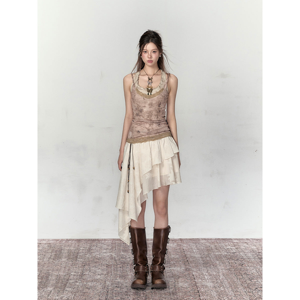 Via Pitti Lace Patchwork Slip Vest