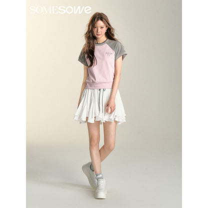 SomeSowe Bow Embroidered Raglan T-Shirt Pink