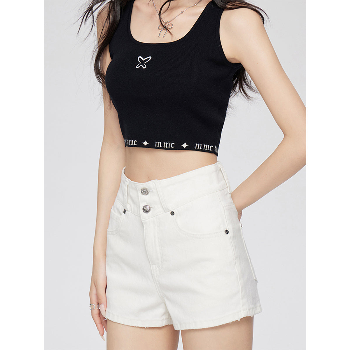 MacyMccoy High-Waist Denim A-Line Shorts White