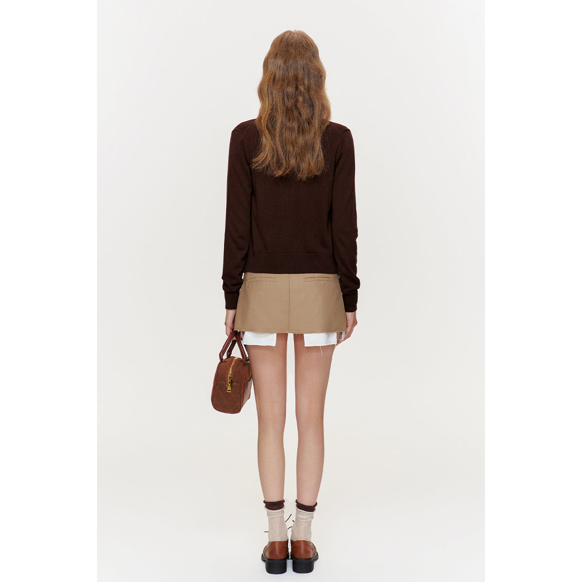 Kroche Shell Button Knitted Polo Cardigan Dark Brown