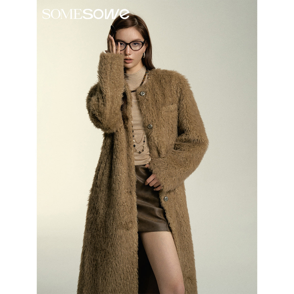 SomeSowe Oversized Chamois Leather Fur Coat Khaki