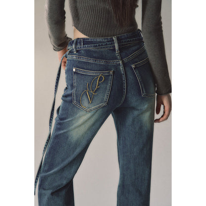 Via Pitti Rose Belt Flare Jeans Blue