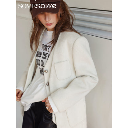 SomeSowe Collarless Fake-2-Piece Blazer White