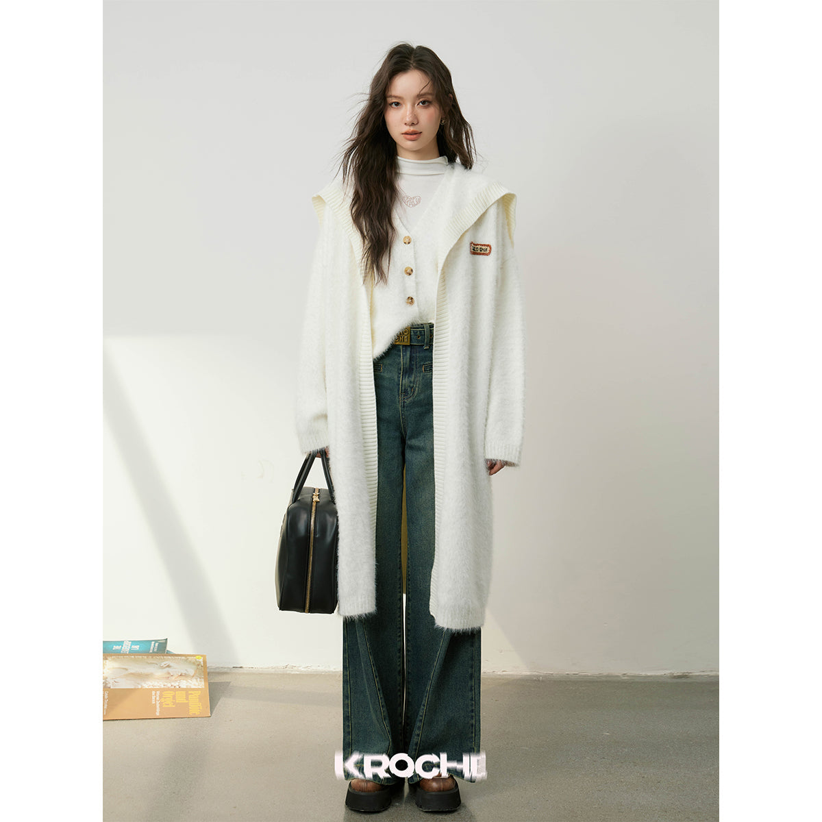 Kroche Faux Mink Oversized Lapel Coat White