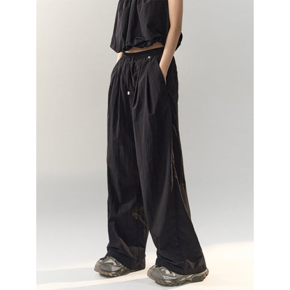 AsGony High Waist Drawstring Wide Leg Pants Black