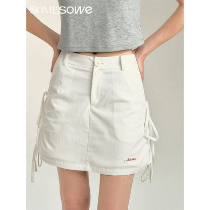 SomeSowe Bow Drawstring Cargo Skirt White