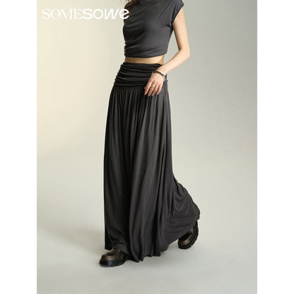 SomeSowe Heaped Ruffle Long Skirt Dark Grey