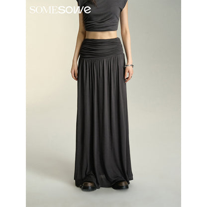 SomeSowe Heaped Ruffle Long Skirt Dark Grey