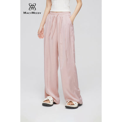 MacyMccoy Ice Silk Drawstring Wide-Leg Pants Pink