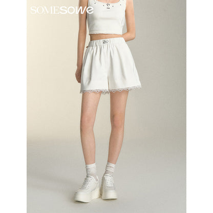 SomeSowe Lace Edge Casual Shorts White