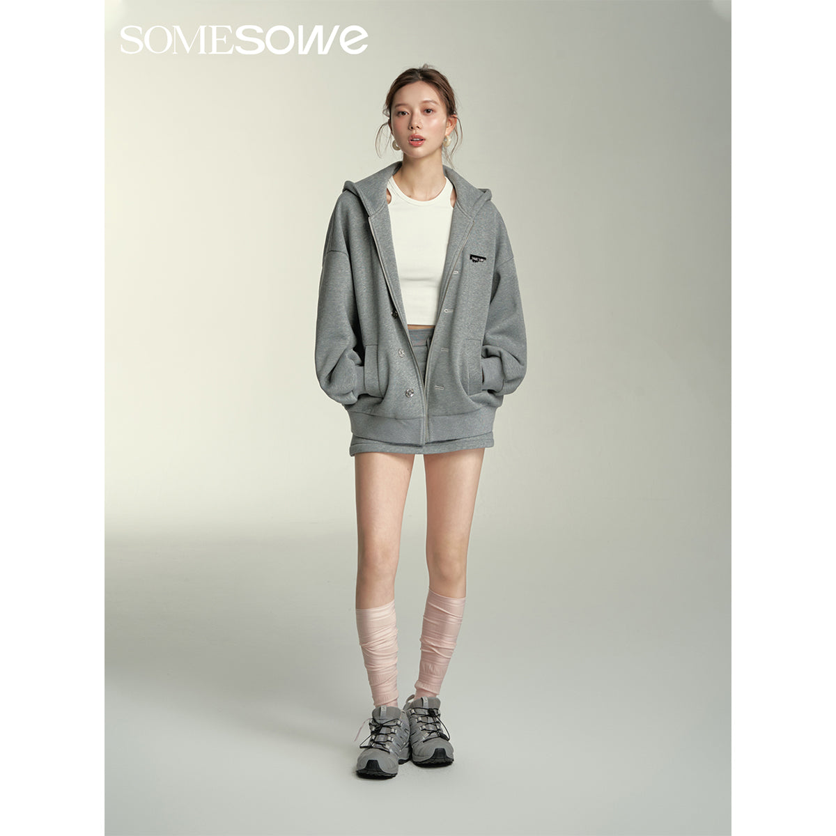 SomeSowe Kangaroo Pocket Short Skirt Grey