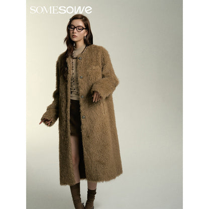 SomeSowe Oversized Chamois Leather Fur Coat Khaki