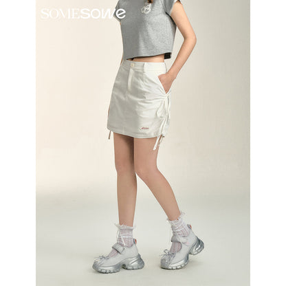 SomeSowe Bow Drawstring Cargo Skirt White