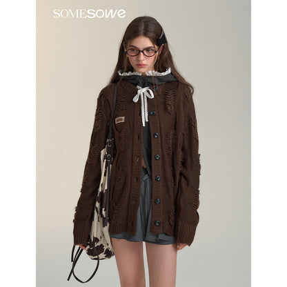 SomeSowe Vintage Destroyed Knit Cardigan Brown