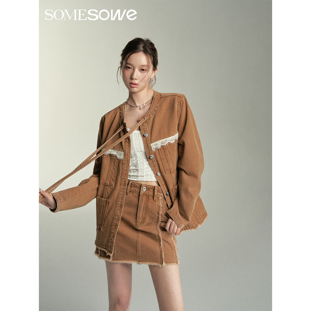 SomeSowe Destroyed Denim Skirt Brown