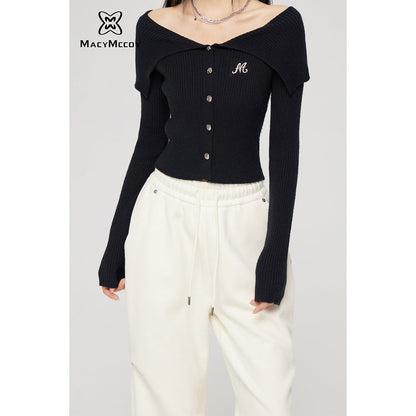 MacyMccoy Lapel Off-Shoulder Knit Top