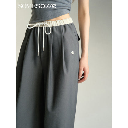 SomeSowe Drawstring Wide-Leg Suit Pants Gray