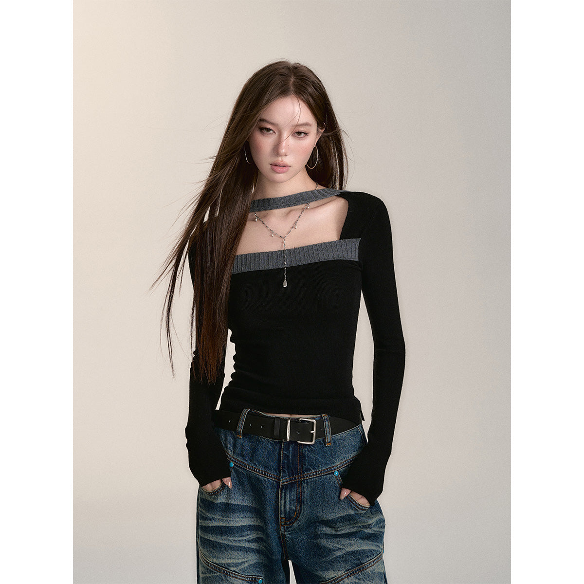 Via Pitti Reversible Two-Way Slim Knit Top Black