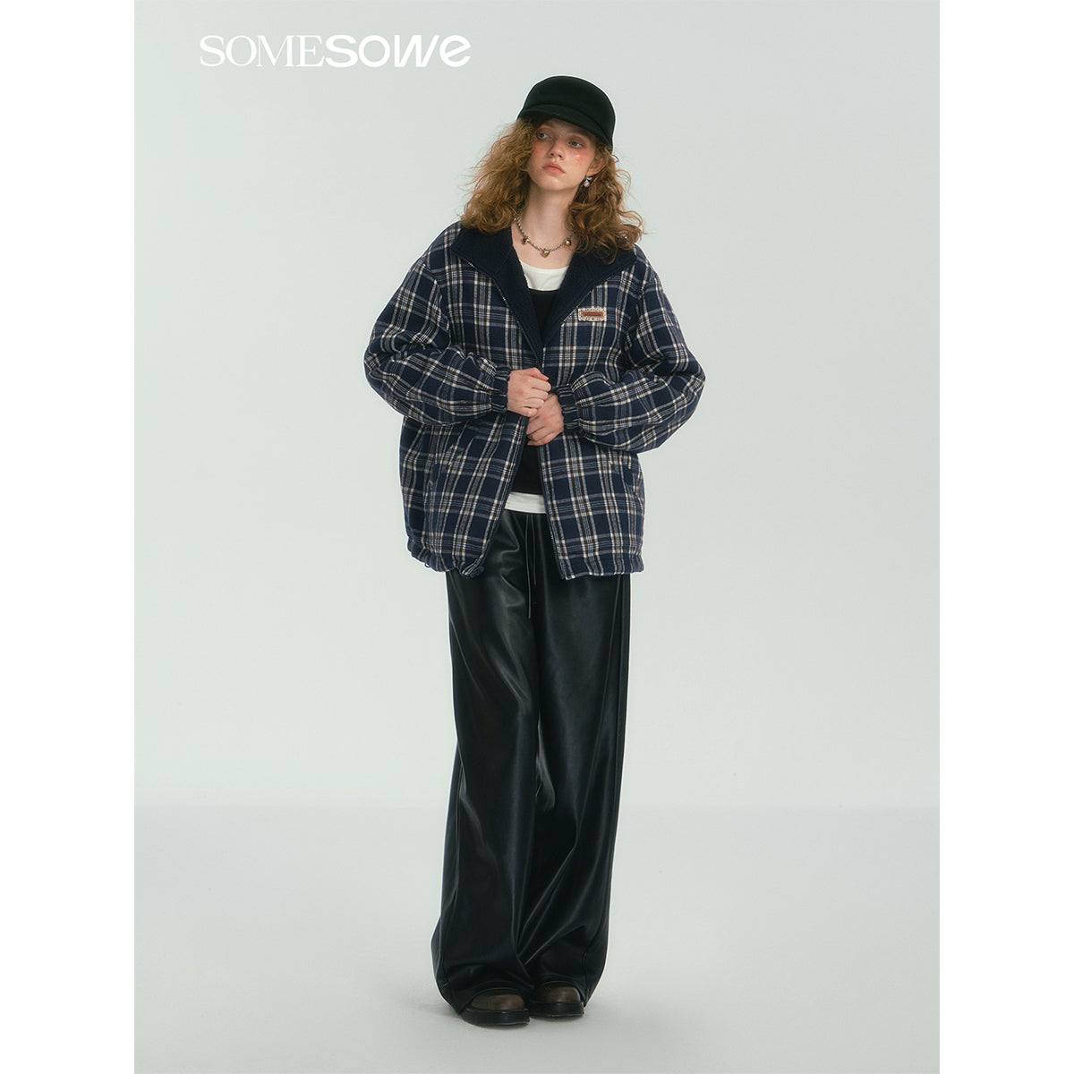 SomeSowe Reversible Plaid Fleece Jacket Navy Blue