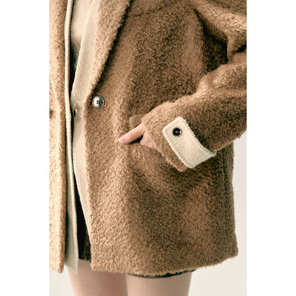 Via Pitti Fake-2-Piece Thicken Fleece Blazer Brown