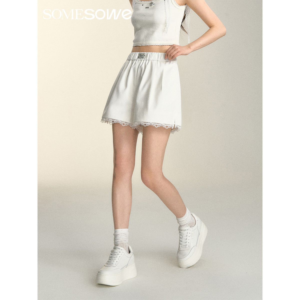 SomeSowe Lace Edge Casual Shorts White