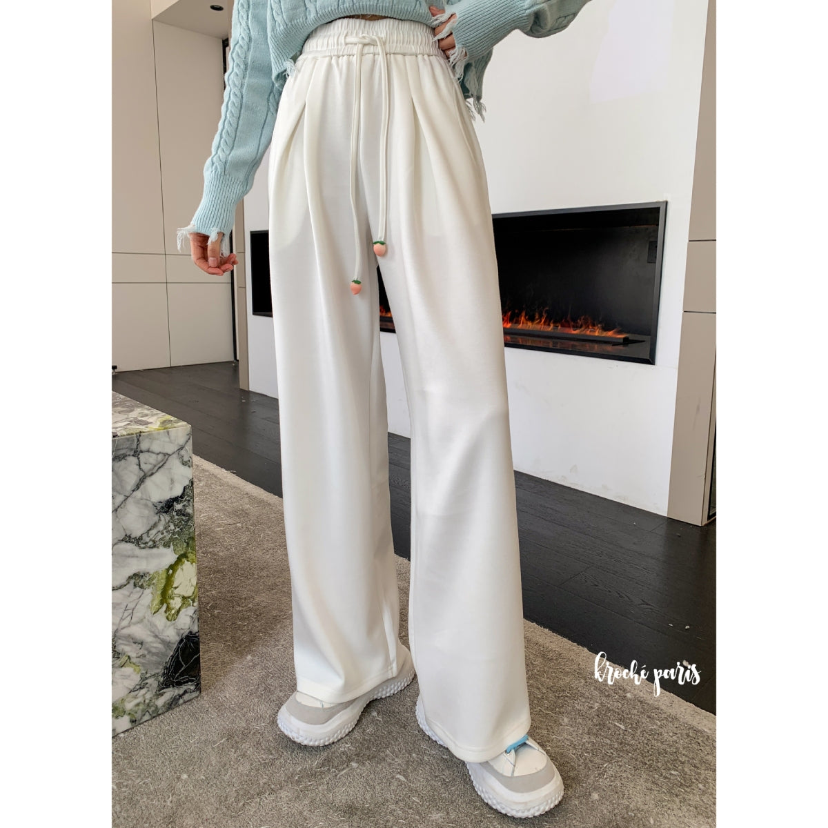 Kroche Peach Belt Wide Leg Pants White