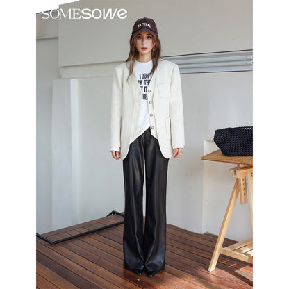 SomeSowe Collarless Fake-2-Piece Blazer White