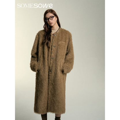 SomeSowe Oversized Chamois Leather Fur Coat Khaki