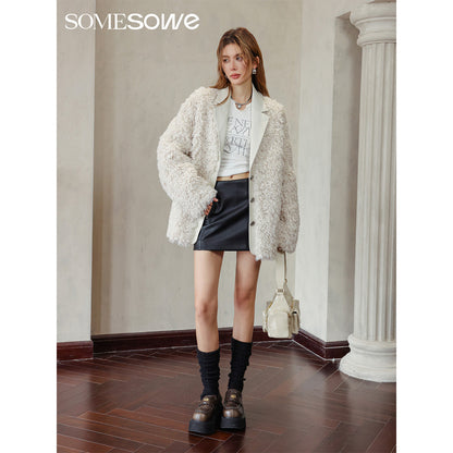 SomeSowe Leather Integrated Furry Jacket Cream