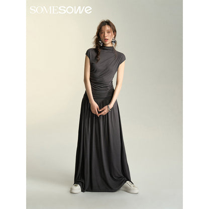 SomeSowe Heaped Ruffle Long Skirt Dark Grey