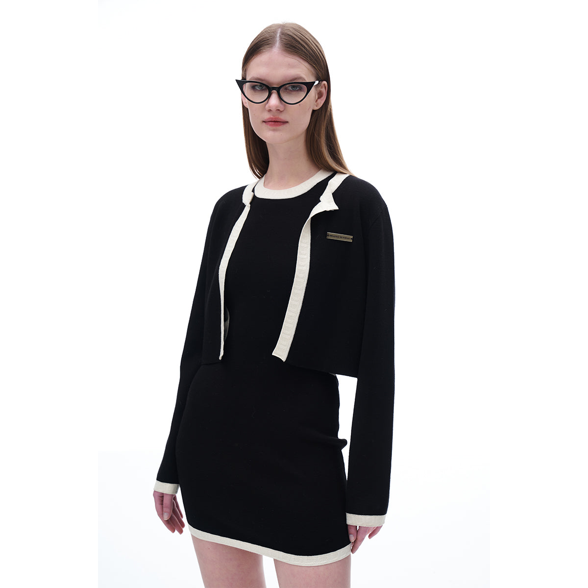 Diana Vevina Colour Block Knit Jacket Black