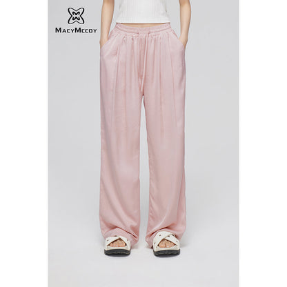 MacyMccoy Ice Silk Drawstring Wide-Leg Pants Pink