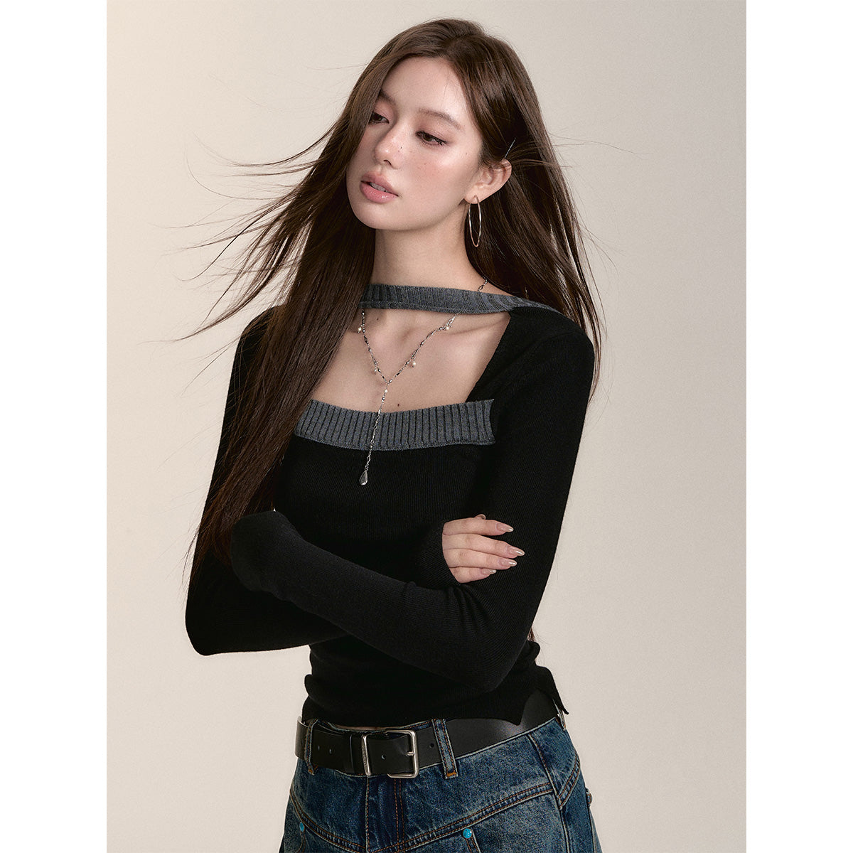 Via Pitti Reversible Two-Way Slim Knit Top Black