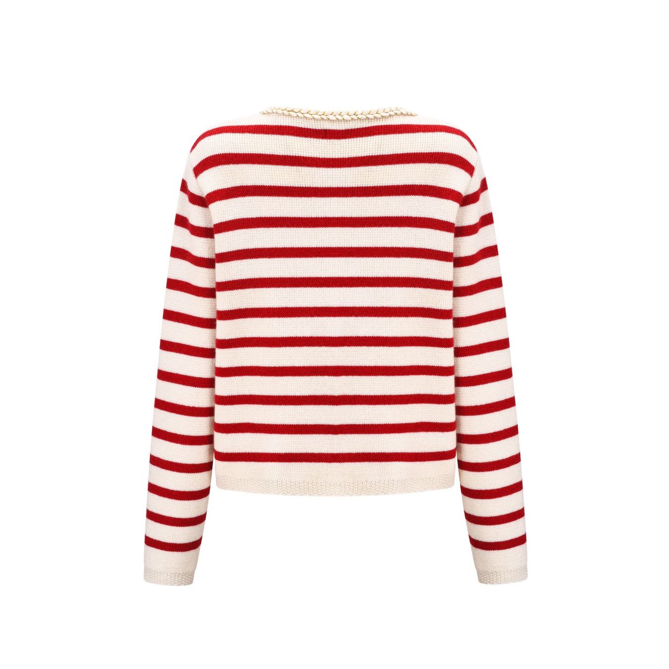 Three Quarters Striped Wool Cardigan Red