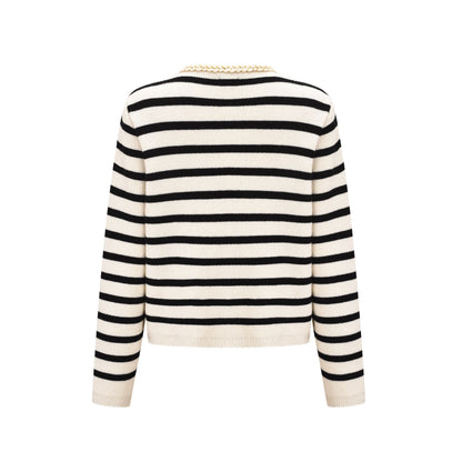 Three Quarters Striped Wool Cardigan Black