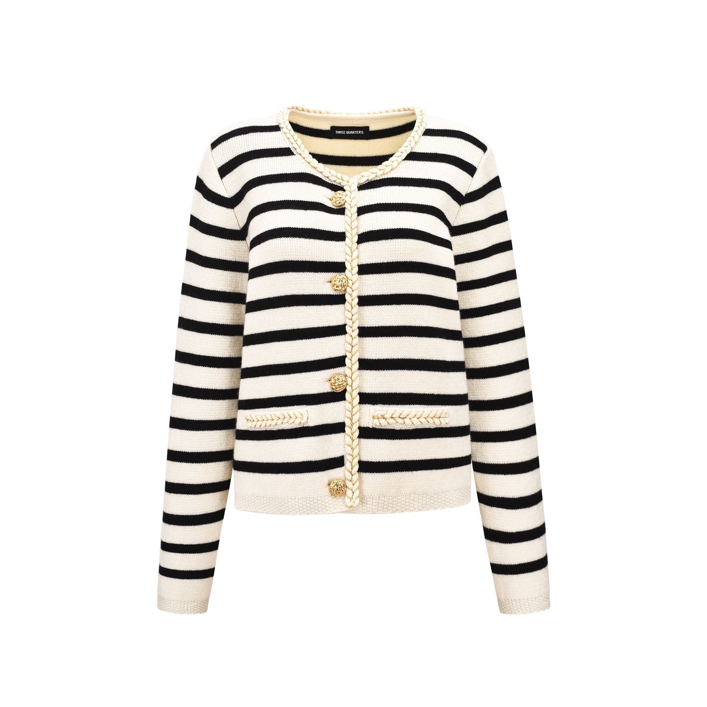 Three Quarters Striped Wool Cardigan Black