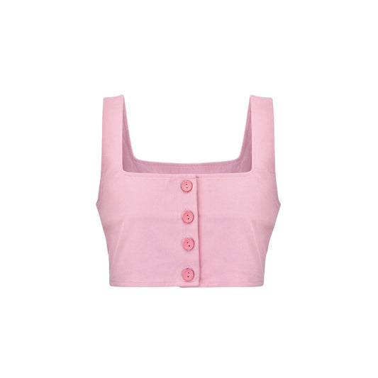 Three Quarters Button Top Vest Pink