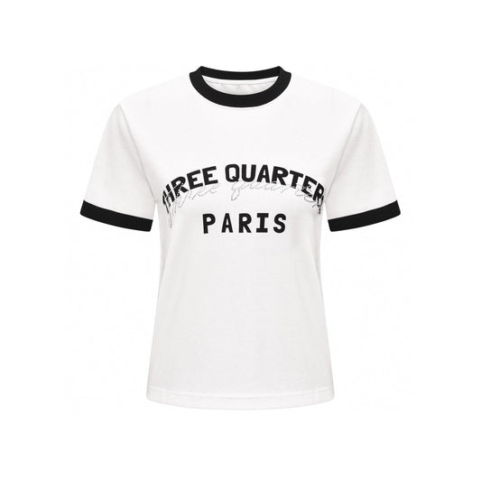 Three Quarters Color Blocked Rhinestone Logo Tee Black