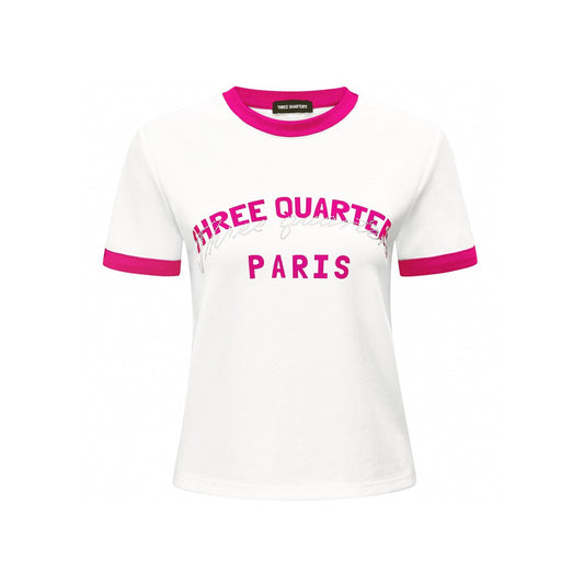 Three Quarters Color Blocked Rhinestone Logo Tee Pink