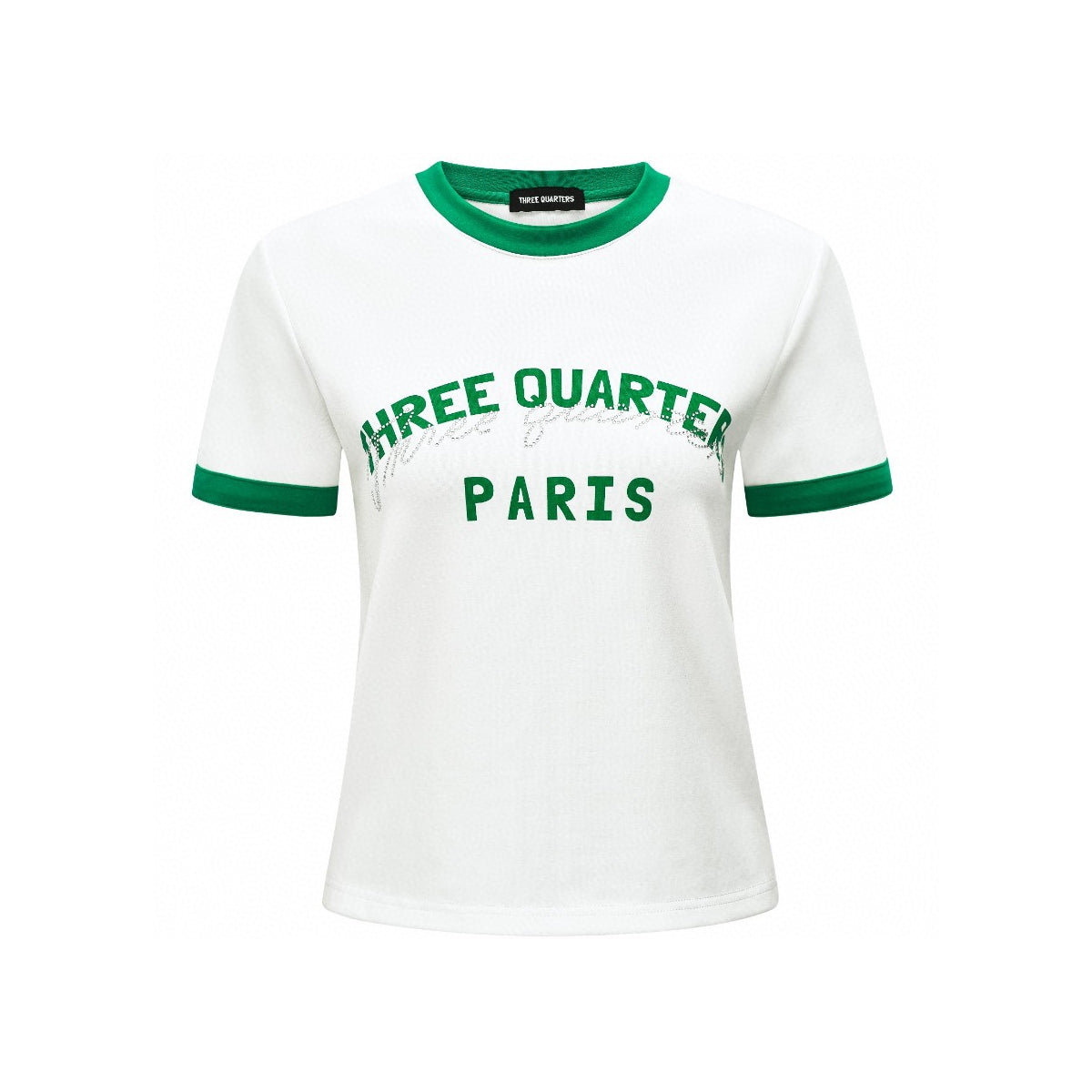 Three Quarters Color Blocked Rhinestone Logo Tee Green