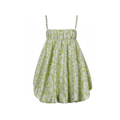 Diana Vevina Jacquard Floral Rhinestone Sling Dress Green