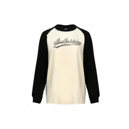 Ann Andelman Color Blocked Logo Print L/S Tee Black