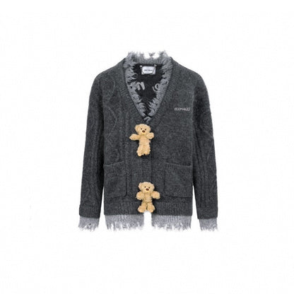 13De Marzo Bear Button Unedged Cardigan Grey