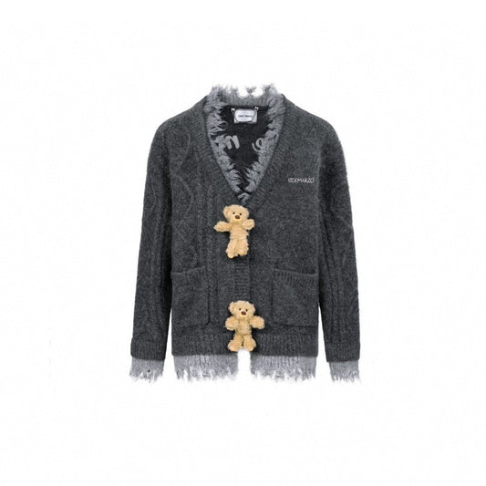 13De Marzo Bear Button Unedged Cardigan Grey